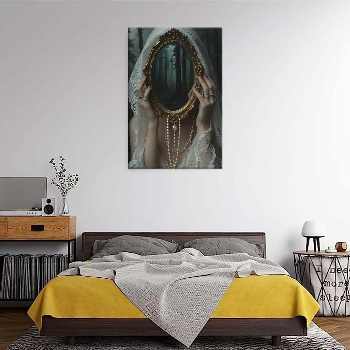 Mirror face covering dark art poster print melancholy gothic painting vintage feminine print victorian style decoration antique art12x16in Frameless