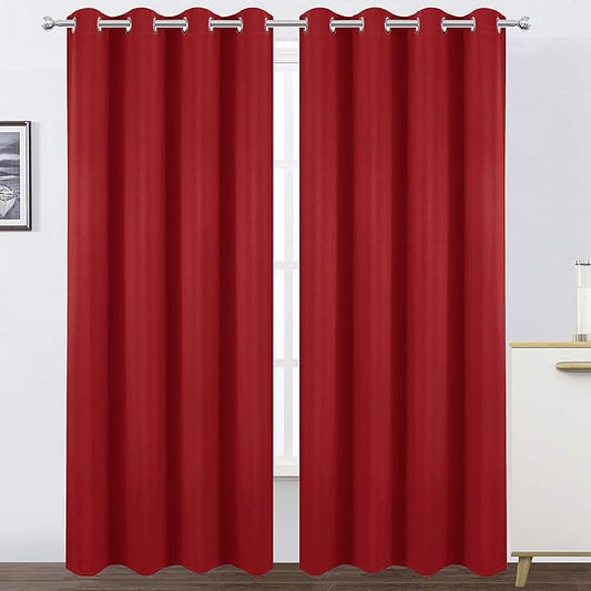 LEMOMO Blackout Curtains 66 x 84 inch/Bright Red Curtains Set of 2 Panels/Thermal Insulated Room Darkening Bedroom Curtains