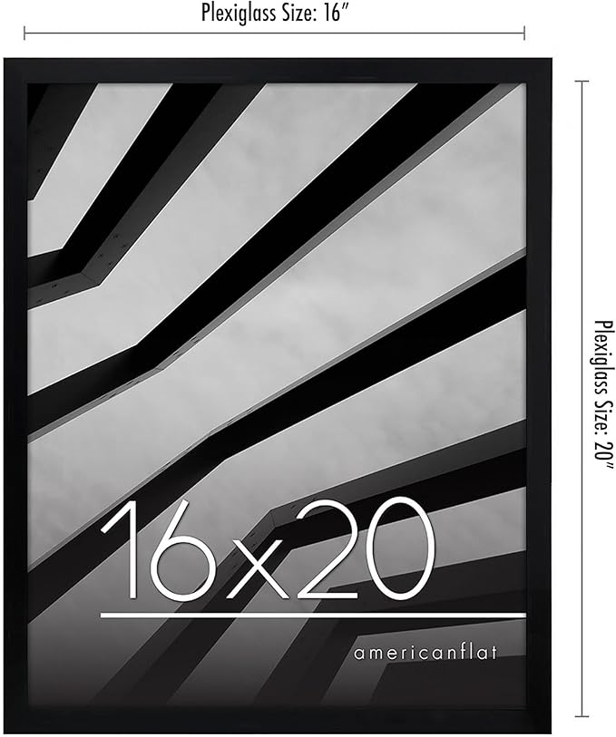Americanflat 16x20 Picture Frame with Polished Plexiglass - Streamline Collection - Thin Border Picture Frame for Wall Display - Hanging Hardware Included - Black