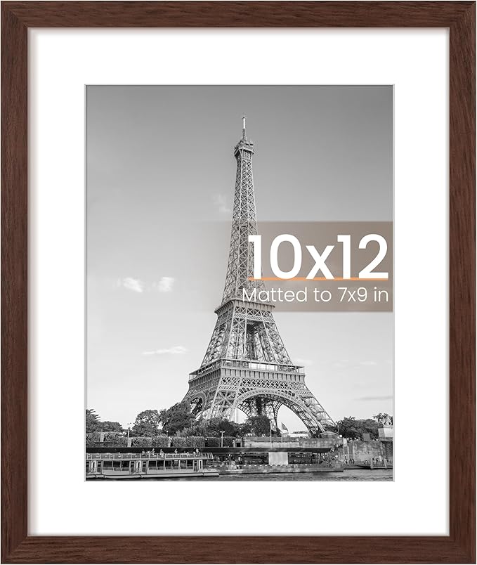 upsimples 10x12 Picture Frame, Display Pictures 7x9 with Mat or 10 x 12 Without, Wall Hanging Photo Frames, Brown, 1 Pack