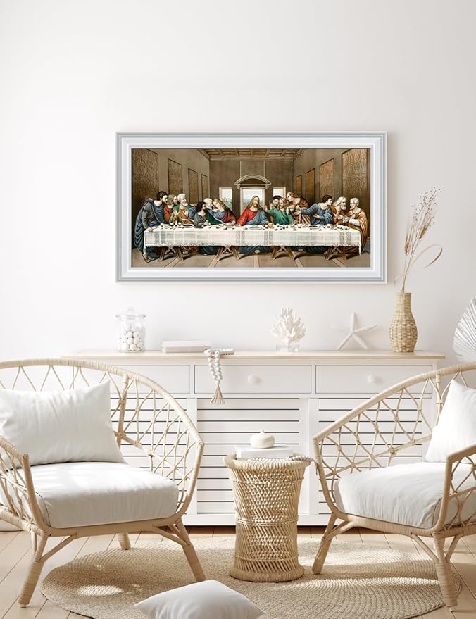 DECORARTS - The Last Supper by Leonardo Da Vinci Giclee Reproduction, Giclee Print on Acid-Free Cotton Canvas with Matching White Solid Wood Frame