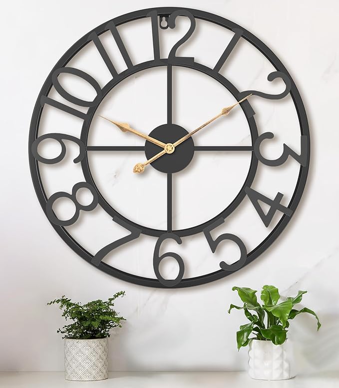 Pytha Sight Large Wall Clock for Lving Room,16 Inch Modern Industrial Decorative Metal Silent Battery Operated Big Arabic Numerals Wall Clocks for Bedroom,Kitchen,Dining Room,Office,Kitchen
