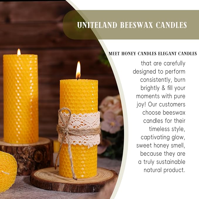 2 Pack Beeswax Pillar Candles, 2x5in Pure Natural Honeycomb Beeswax Candles Bulk, Unscented Bees Wax Candle for Home,Prayer,Dripless Smokeless Organic 100% Pillar Candles