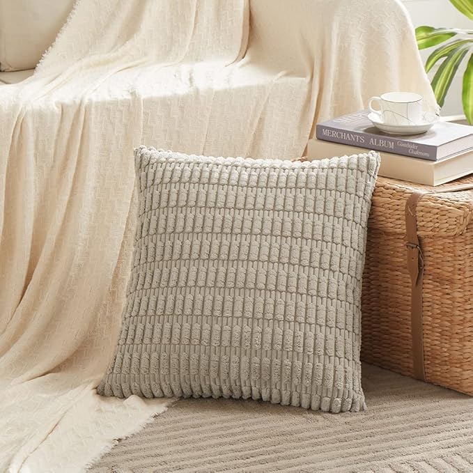 Fancy Homi 4 Packs Decorative Throw Pillow Covers for Living Room Couch Bed, Modern Farmhouse Boho Home Décor Accent Cushion Case, 26" x 26" (Pack of 4), Taupe
