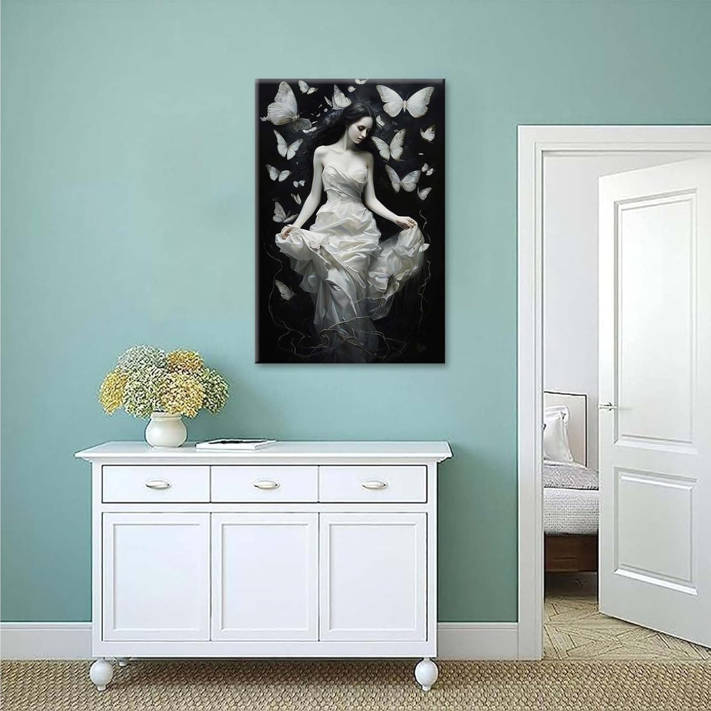 JFHCQJPK Vintage Gothic Feminine Canvas Wall Art Print Butterfly Poster Moody Preppy Wall Art Dark College Decor for Home Bedroom32x48in Frameless