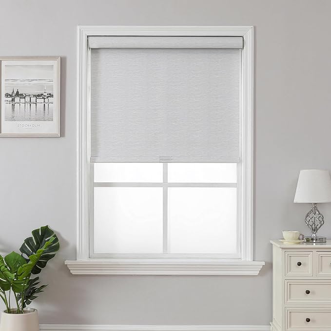 Joydeco Natural Woven Roller Shades for Indoor Windows, Cordless Blackout Blinds with Curved Valance, Thermal Insulated UV Protection Privacy Window Shades for Home and Office (Grey,72" W x 72" H)