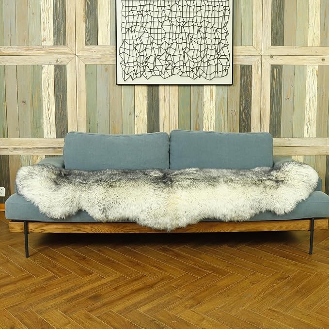 LLB Genuine Sheepskin Area Rug Wool Rug Fur Carpet Fluffy Shaggy Fur Rug for Living Room Kids Bedroom Real Sheepskin Throw Lambskin Rugs Sofa Mat Chair Seat Covers (Snow Grey, 2 x 6 ft Sheepskin)
