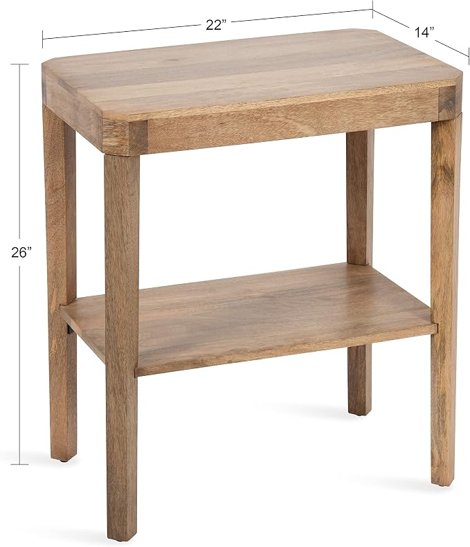 Kate and Laurel Talcott Mid-Century Rectangle Wood Side Table; 22 x 14 x 26; Natural Wood; Decorative Transitional Two Tier End Table for Use as a Bedroom Nightstand or Living Room Accent