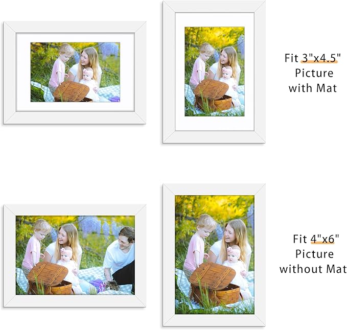 Picrit 4x6 Picture Frame Set of 12, Display 3.5x5 with Mat or 4x6 without Mat, Photo Frames for Wall Mounting or Table Top Display, White