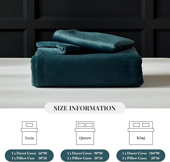 WARMDERN Peacock Blue Flannel Velvet Duvet Cover Queen Size Duvet Cover Bedding Sets, 3pcs Ultra Soft Luxury Textured Modern Crystal Velvet Duvet Covers with Zipper Closure(Peacock Blue, Full)