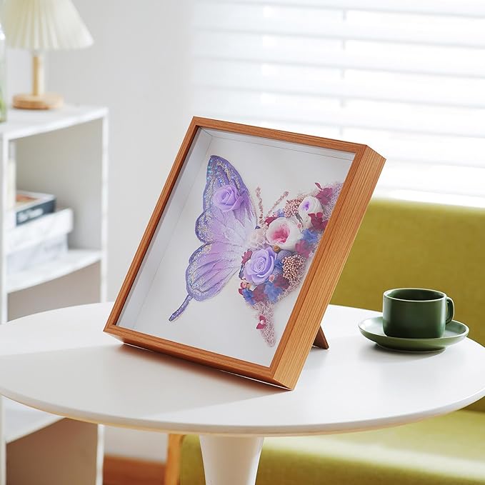 ADDWel Preserved Real Rose Butterfly Shadow Box - 12x12 3D Handmade Eternal Flower Wall Art, Unique Birthday Anniversary Purple Gifts for Women, Mom, Wife, Grandma