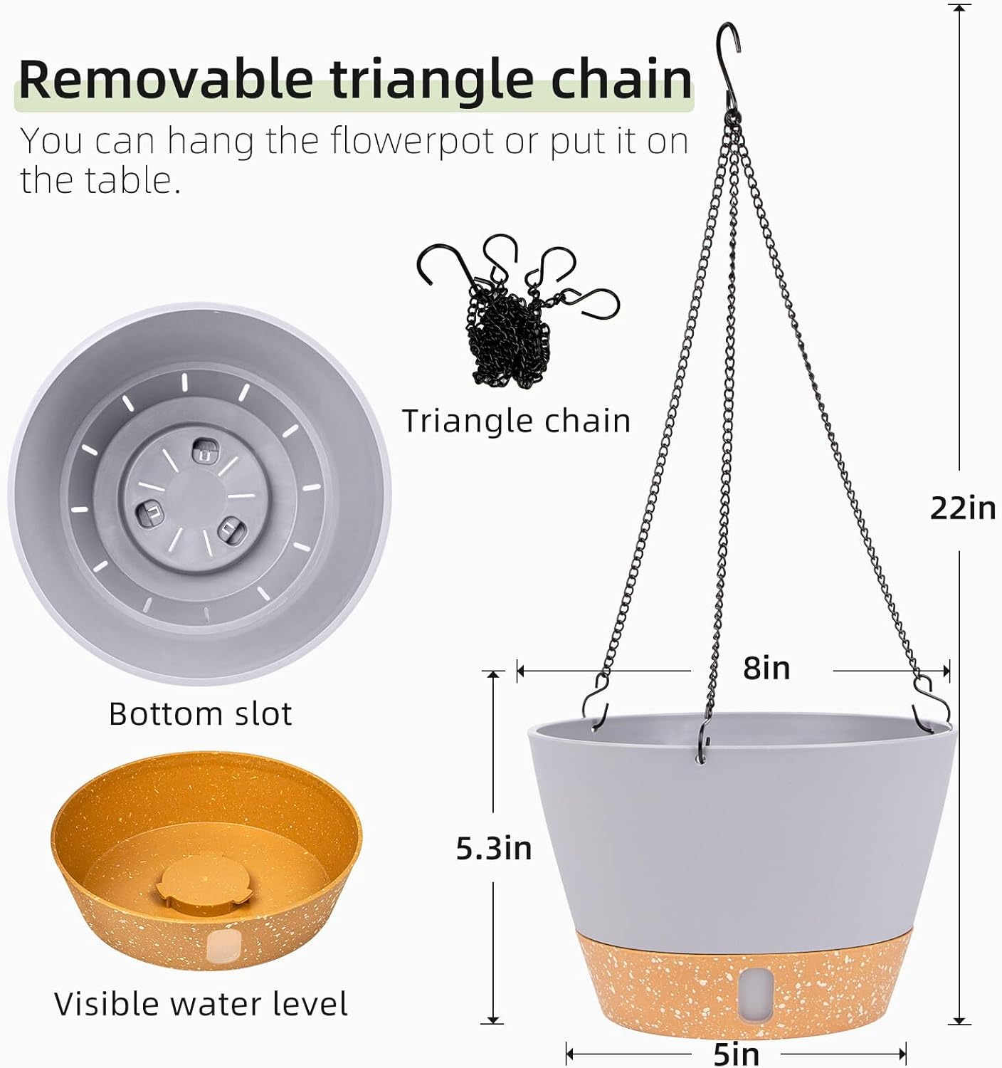 QCQHDU 2 Pack Hanging Planters for Indoor Outdoor Plants, 8 Inch Hanging Baskets Flower Pots with Reservoir Tray & Visible Water-Level