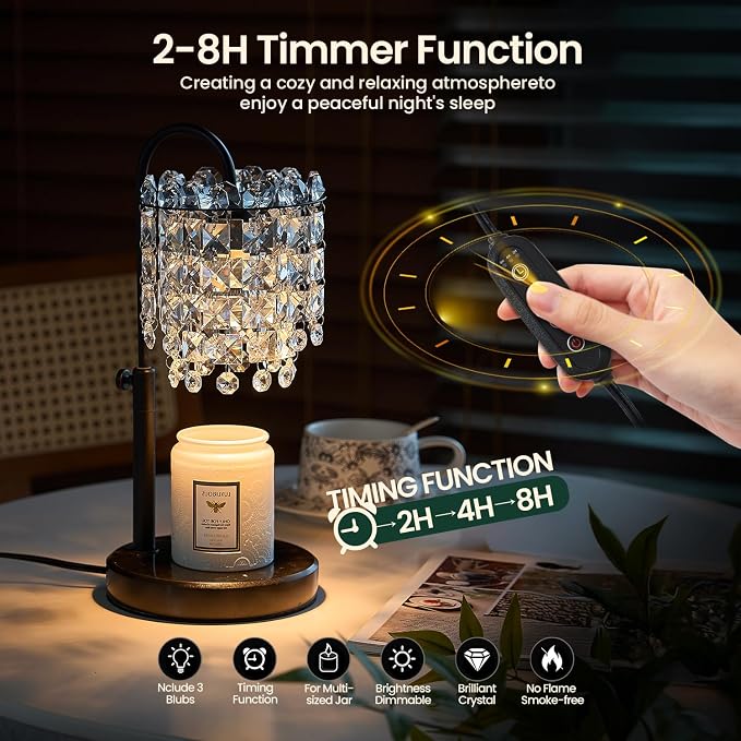 Candle Warmer Lamp with Timer Dimmer Adjustable Height for New Home Bedroom,Vintage Home Decor for Scented JaR 3 Bulbs for New Home Decor, Women Mom Christmas Birthday Gifts,Black (Black)