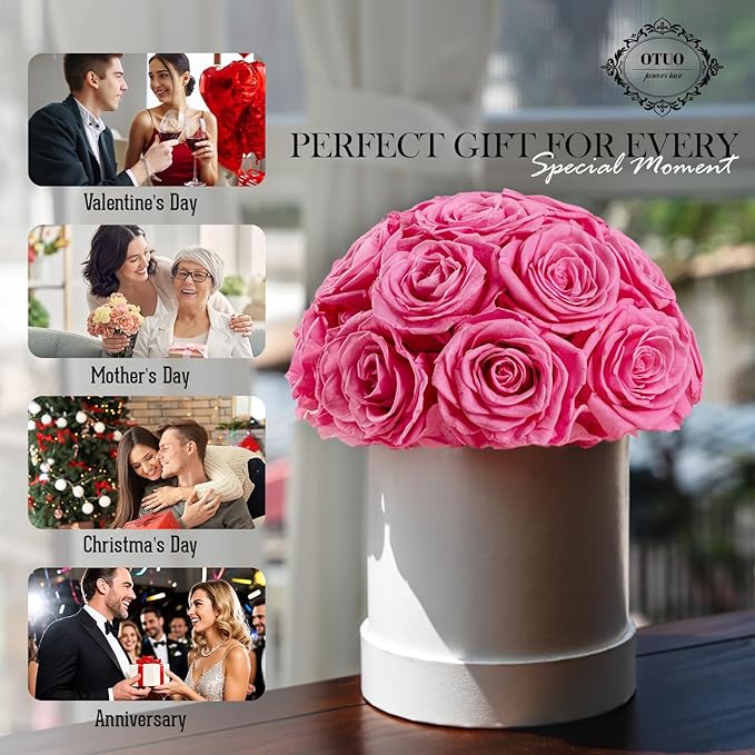 18 Preserved Roses in Round Dome Shape, Mother's Day Real Forever Flowers Rose Box, Eternal Rose Gift for Her Women Girl Friend Wife, Flower Gift for Valentines Day(Pink)