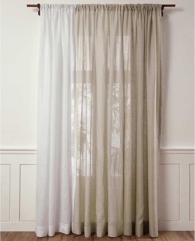 Solino Home White Linen Sheer Curtain 84 Inch - 100% Pure Linen European Flax Window Treatment Panel 52 x 84 Inch - Light Filtering Rod Pocket Curtain for Living Room, Bedroom - 1 Panel