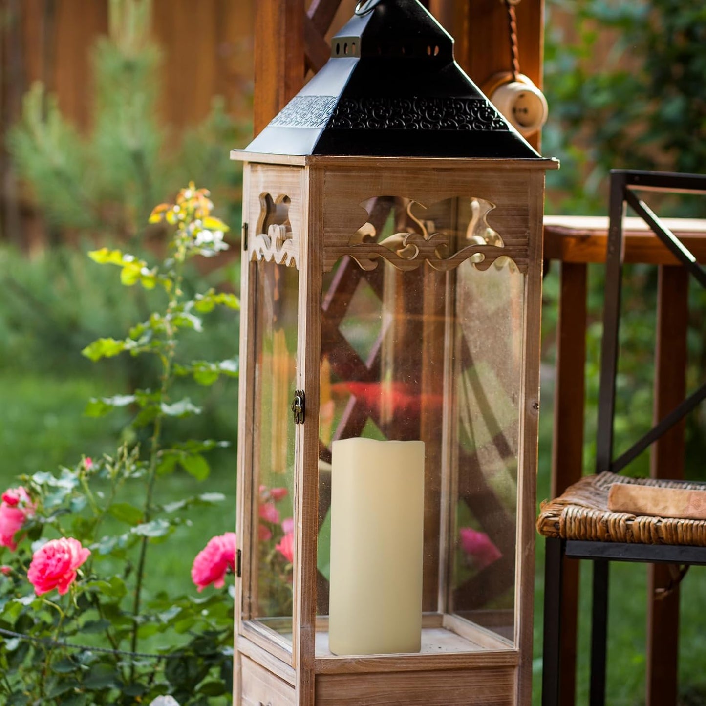 4" x 8" Waterproof Outdoor Flameless Candles with Remote and Timer, Battery Operated LED Flickering Plastic Pillar Candles for Lantern, Wedding, Porch, Ivory, Pack of 1