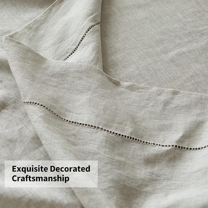 Simple&Opulence 100% Linen Pillowcase with Hand Drawing Hemstitch Pillow Cover Queen Size Set of 2 Soft and Durable (Linen, 20''x30'')