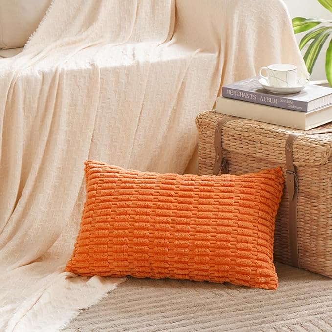 Fancy Homi 4 Packs Decorative Throw Pillow Covers for Living Room Couch Bed, Modern Farmhouse Boho Home Décor Accent Cushion Case, 20" x 12" (Pack of 4), Orange