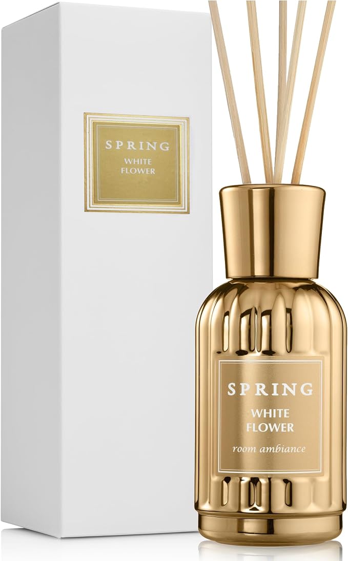 SPRING Reed Diffuser Set – Luxury Everyday Home Fragrance | Fragrance Made in France | White Flower Scent (Lily, Jasmine & Tuberose) | Alcohol-Free | 3.4 oz (100 ml)