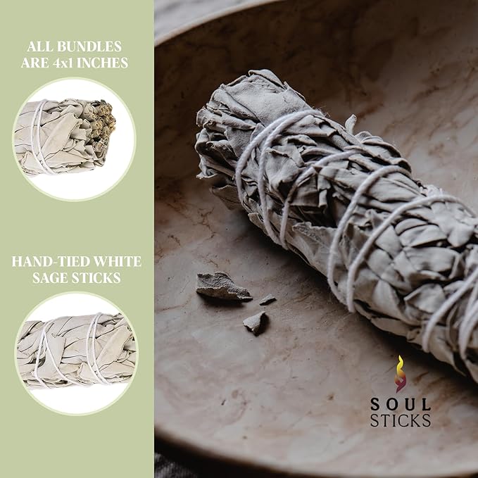 SOUL STICKS 6 Inch 6-Pack Organic California White Sage Smudge Sticks Bulk for Home Cleansing, Negative Energy Removal, Good Energy Meditation & Smudging Rituals | Pure Sage Bundles