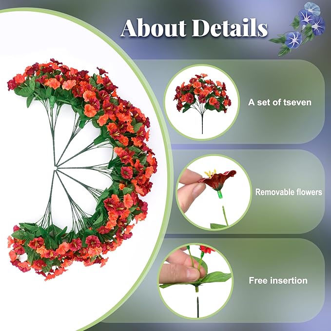 Ammyoo Artificial Hanging Flowers with Basket, Faux Silk Petunias Flower Arrangement, Coconut Lining with Morning Glories Fake Plants Patio Garden Porch Deck Spring Summer Decor(Orange Brown)