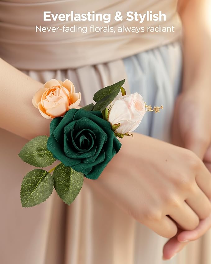 InnoGear Artificial Flowers, 100 Pcs Hunt Green Rose Foam Fake Roses Bulk with Stems for Decoration DIY Wedding Bouquets Centerpieces Bridal Shower Party Christmas Tree