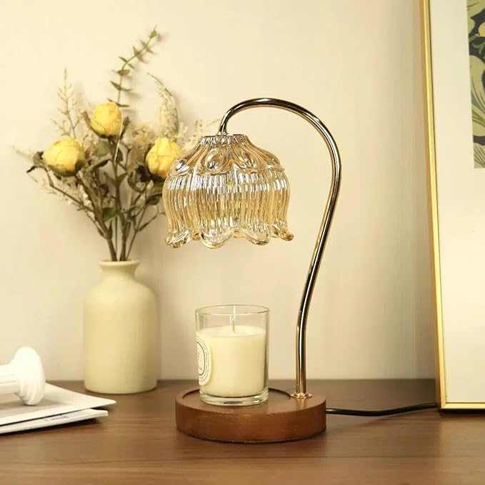 SupBri Dimmable Flower Candle Warmer Lamp, Gold Candle Warmer with Timer & 4Bulbs, Womens Gifts for Christmas Birthday, Unique Home Decor for Bedroom Living Room Decor Aesthetic
