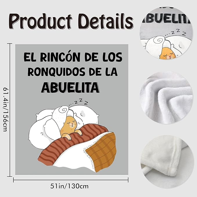 Abuela Gifts Throw Blanket in Spanish, Funny Saying Cute Print Soft Cozy Grey Flannel Blanket 50x60, Grandma Gifts from Grandkids, Home Decor for Bed Sofa