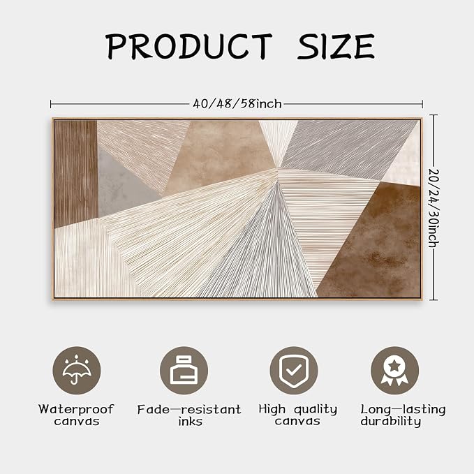 HUADAOART Abstract Geometric Wall Art Neutral Tones Beige Brown and Gray Framed Canvas Print 58 x 30 in Artwork Home Decor for Living Room Bedroom, Office Wall Decoration Ready to Hang