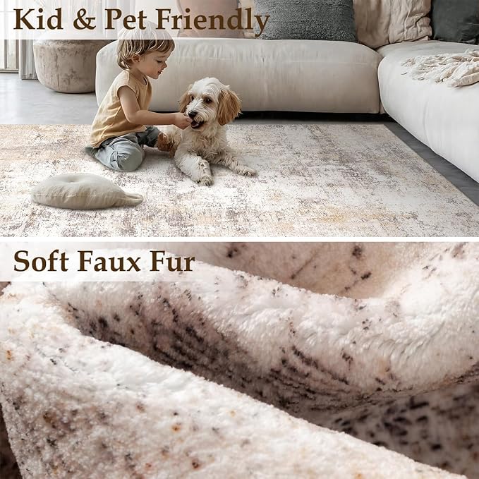 9x12 Area Rug Beige Grey Abstract Living Room Bedroom Carpet Neutral Modern Non Slip Medium Pile Thicker Indoor Large Throw Rug for Dining Room Office