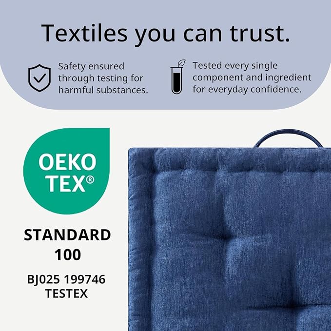 Intelligent Design Azza Floor Pillow, Large Cushions Sitting for Adults, Floor Pillow for Meditation or Yoga, Lustrous Chenille Tufted with Scalloped Edges for Bench/Chair Cushion, 24"x24"x5" Navy