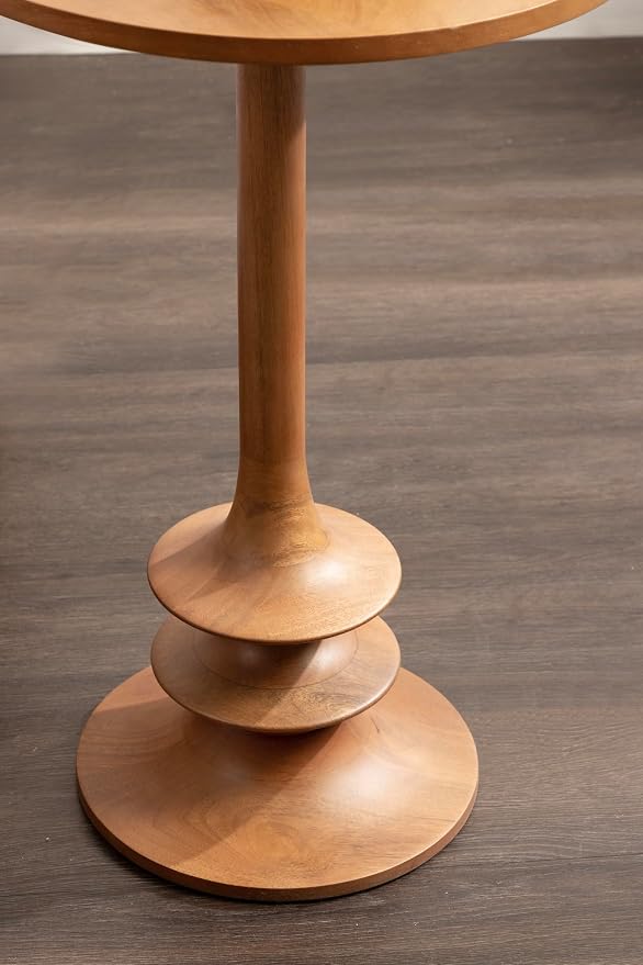 Kate and Laurel Squires Modern Mango Wood Round Side Table, 16 x 16 x 24, Warm Natural, Sculptural Pedestal Circle End Table for Use as a Bedroom Nightstand or Living Room Plant Stand Option