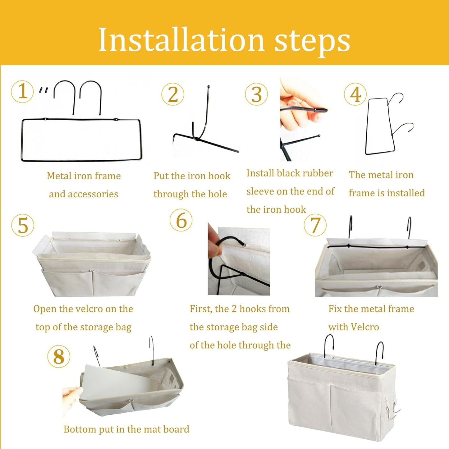 Bedside Caddy Organizer & Bedside Storage Basket Multi-Function Organizer for Bunk, Hospital Beds, Dorm Bed Rails,| Holds Magazines, Books, Glasses, Phone | Space-Saving (White 2 Pack)