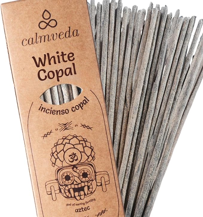 CALMVEDA White Copal Incense Sticks - 24+ Sticks Thick, Natural Resin Incense Made from Mexican Copalsera | Sweet Smelling Spiritual Inscents for Purification (Incienso De Copal)