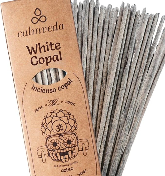 CALMVEDA White Copal Incense Sticks - 24+ Sticks Thick, Natural Resin Incense Made from Mexican Copalsera | Sweet Smelling Spiritual Inscents for Purification (Incienso De Copal)