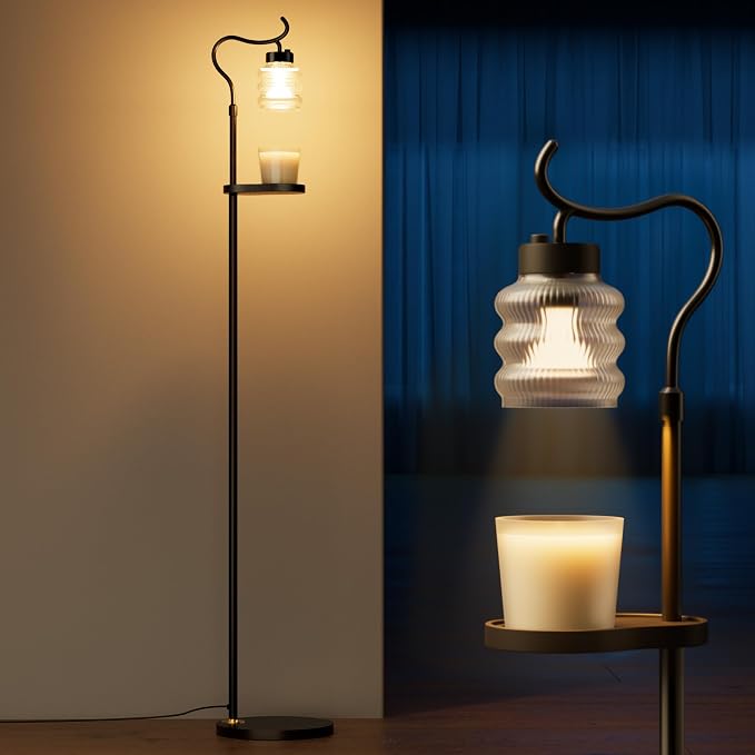 Candle Warmer Floor Lamp with Timer, Dimmable Candle Warmer for Home Decor, Height Adjustable Floor Warmer, Birthday Gifts for Girlfriend Mom Christmas Mother's Day Gfit (Black Top)