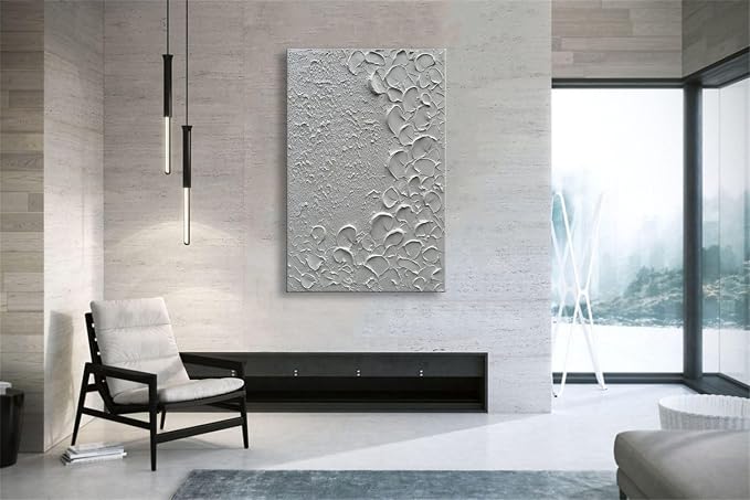 zoinart Pure White Texture Wall Art, Hand Painted Vertical White Abstract Modern Oil Paintings, Thick Texture Contemporary Wall Art 24x36 inch