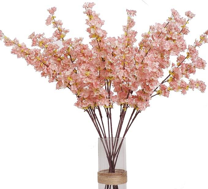 Artificial Cherry Blossom Branches, 4 Pcs 39 Inch Silk Faux Cherry Blossom Decor for Home Wedding Table Vase Decor, Cherry Blossom Tree
