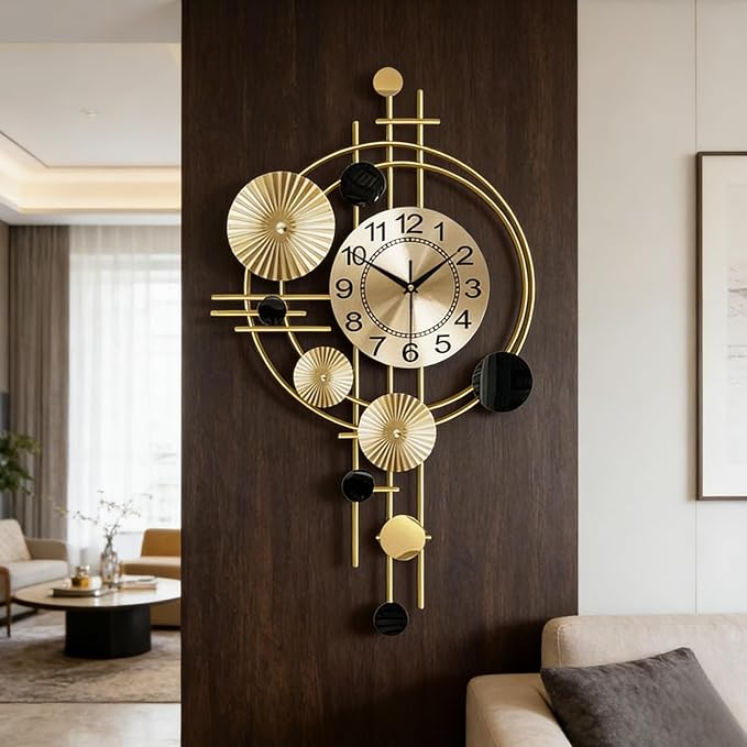 Large Wall Clocks for Living Room,Silent Non Ticking,Battery Operated Oversized Round Modern Wall Clock for Bedroom,Farmhouse,Office Wall Decor-17.8x30.7Inch(Golden)