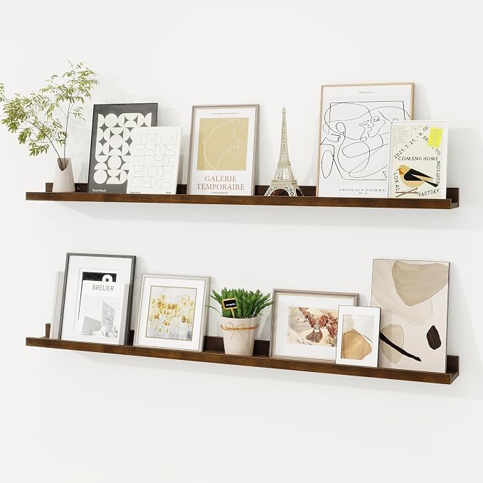 Picture Ledge Shelf, Floating Shelves Set of 2, 40 Inches Solid Wood Nursery Book Shelves for Toys Storage, Kids Bookshelf Wall Mounted for Living Room Bedroom Decor Books Photo Frames, Walnut