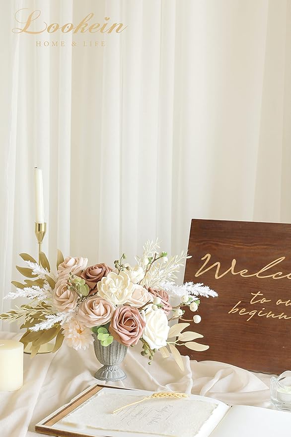 Lookein Artificial Flowers for DIY Wedding Decoration Bridal Bouquet Table Centerpieces Flower Garland Wreaths Aisle Arch Flower Decoration Home Decor, Tender Dusty Rose