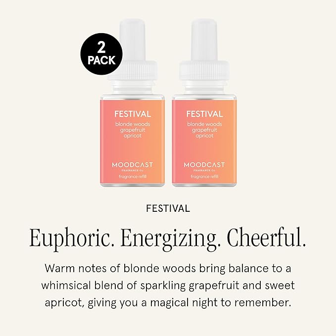 Pura & Moodcast Home Scent Refill - Smart Home Air Diffuser - Long-Lasting Premium Fragrance per Refill - Household Essential - Clean & Safe Diffuser Fragrance - 2 Pack, Festival