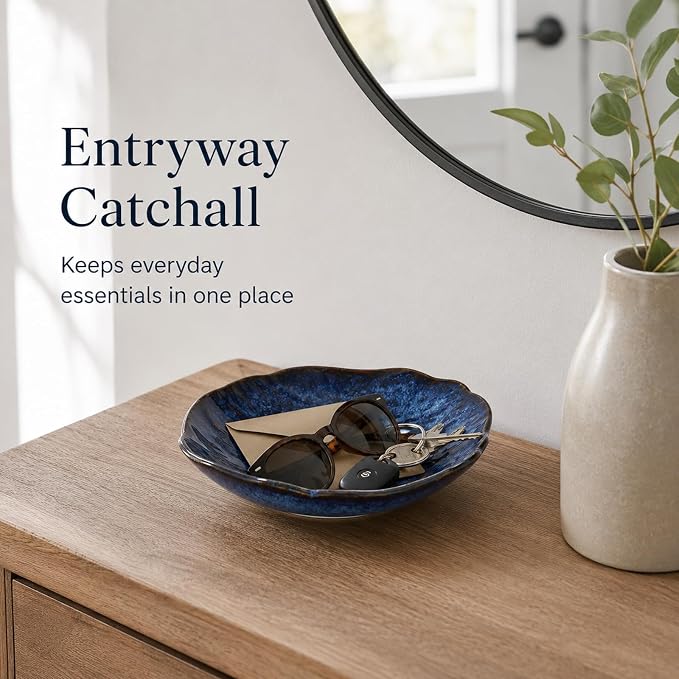 Blue Ceramic Decorative Bowl, Navy Blue Centerpiece Bowl for Coffee Table