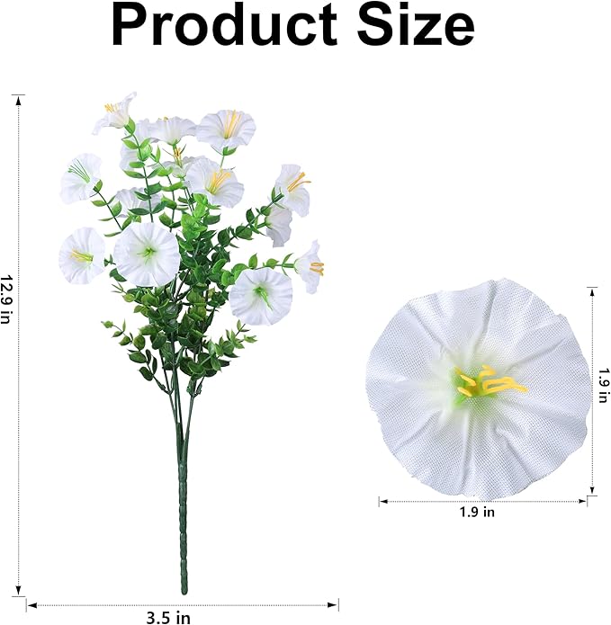 Ivydale 24 Bundles Artificial Flowers for Outdoors Spring Outside Decoration, Faux Silk Petunias White Fake Flowers Bulk Realistic UV Resistant Plants for Outdoor Planters Porch Patio Garden Yard Home