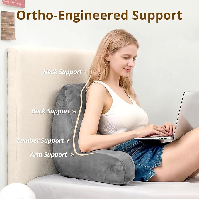 Sasttie Reading Pillows for Sitting in Bed Adult, Back Pillow Bed Sitting Up, Back-Rest Support Cushion for Sit Up on Couch, Sofa, and Floor, Dorm Essentials, Oeko-Tex Certified, Dark Grey