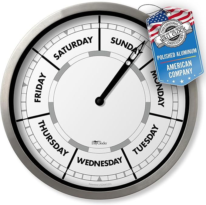 Classic Day of The Week Wall Clock - 10" Aluminum Frame, Ideal Retirement Gift for Men and Women, Day Clock for Seniors and Retirees