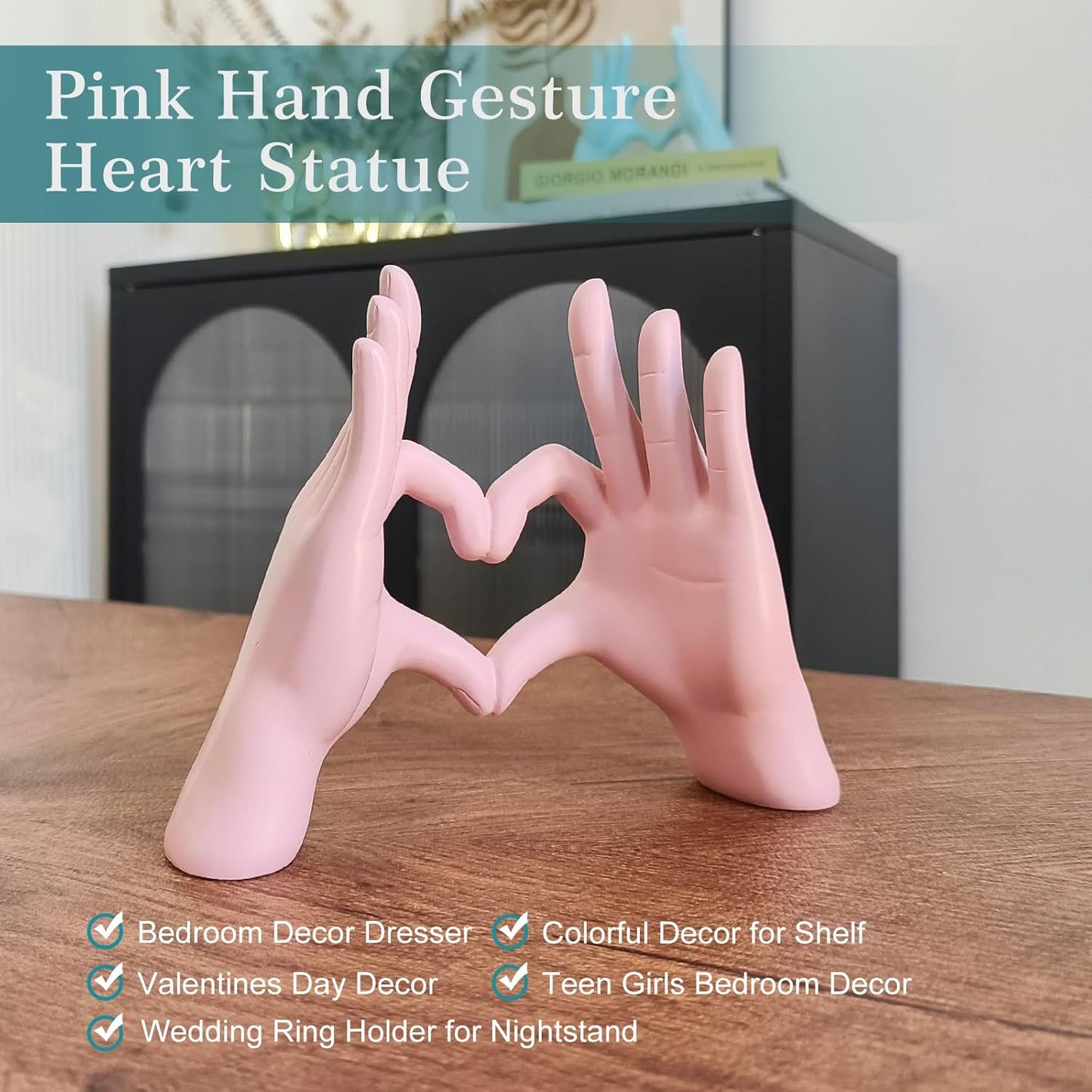 Accessoryway Pink Heart Hands Sculpture Decor - Valentines Day Decorations for Living Room, Bedroom, Office & Shelf Decor,Unique Heart Hands Ring Holder Display for Girls & Wedding Decorations