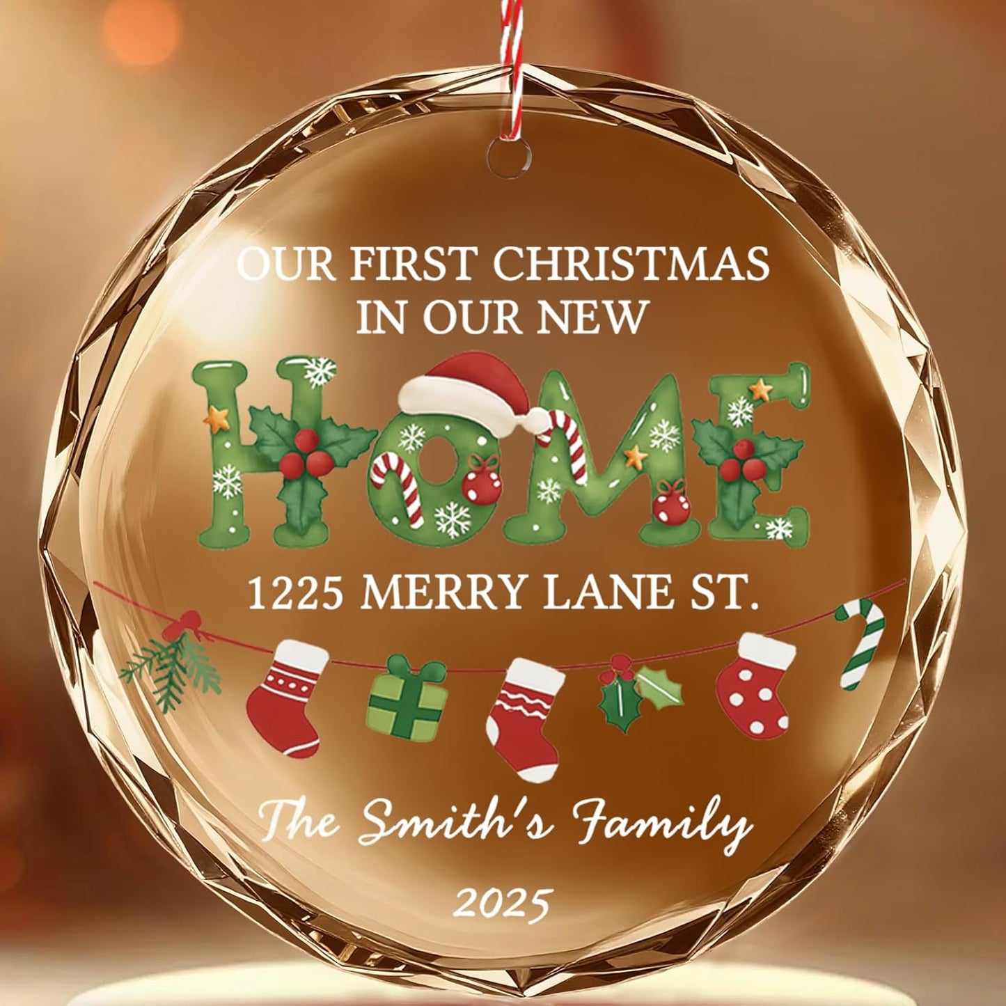 Bemaystar Personalized New Home Ornament 2025 - Custom First Christmas in New Home Ornament 2025 with Name Address, Housewarming & Xmas Gifts for Newlyweds, Neighbor, Gifts for Christmas