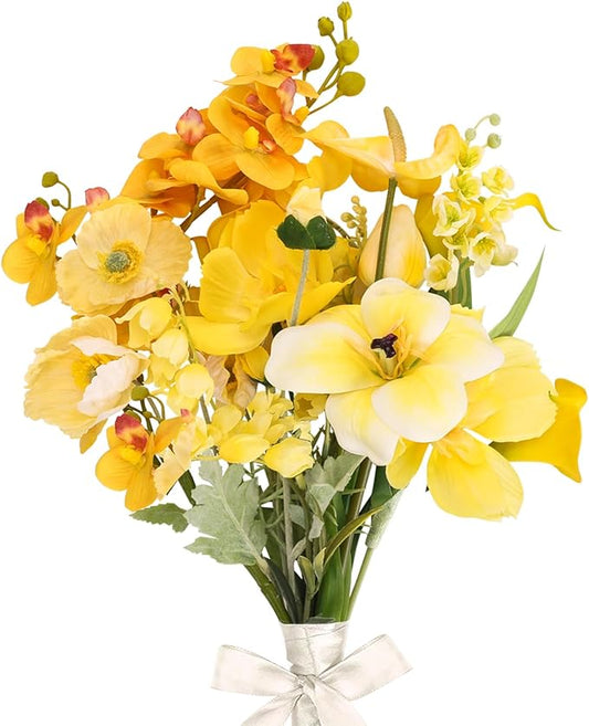 CEWOR Artificial Flowers Fake Flowers for Vase Silk Faux Flowers for Wedding Bouquets Flower Arrangements Floral Table Centerpieces Home Kitchen Garden Party Décor (Yellow)