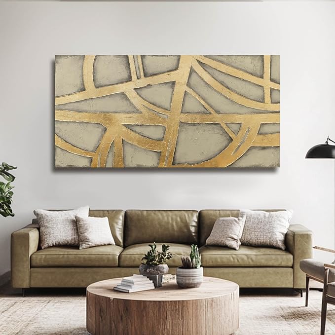VAYIMDH Abstract Canvas Wall Art Gold Pictures Minimalist Modern Artwork Bedroom Wall Paintings 24"x48" Art for Home Office